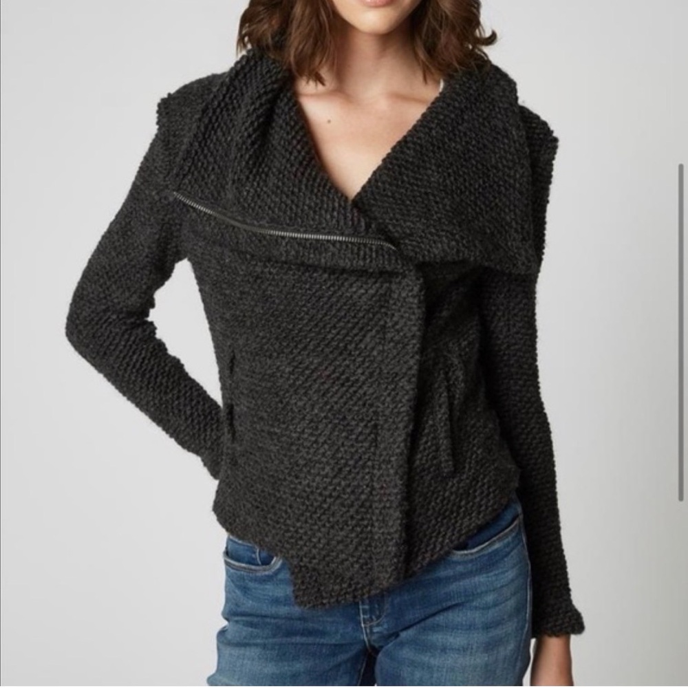 NWT BlankNYC Grey Wool Blend Asymmetrical Zip Sweater Jacket Sz L